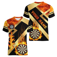 Flaming Dartboard Darts Women V-Neck T-Shirt Personalized Bold Geometric Patterns - Wonder Print Shop