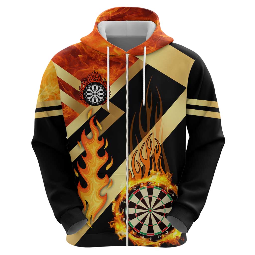 Flaming Dartboard Darts Zip Hoodie Personalized Bold Geometric Patterns - Wonder Print Shop