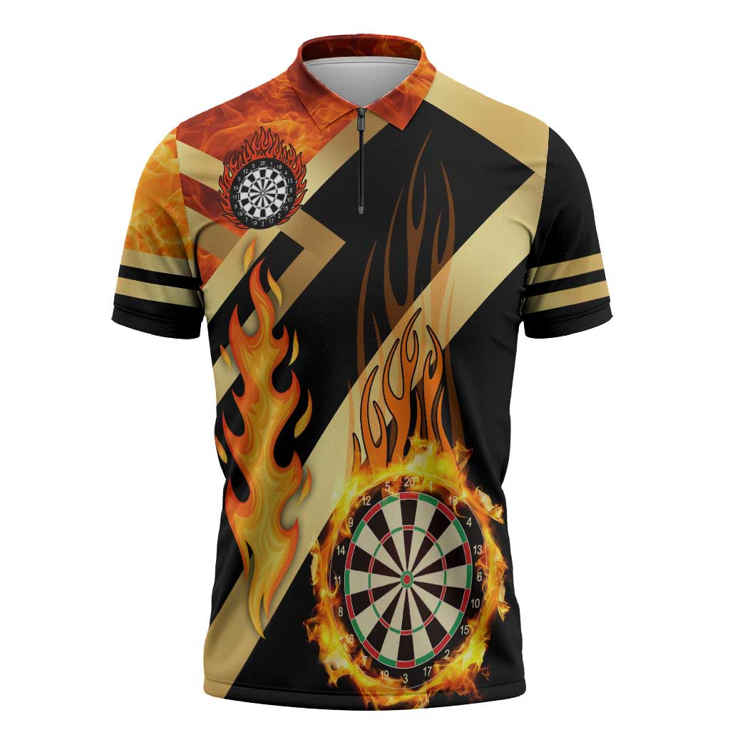 Flaming Dartboard Darts Zipper Polo Shirt Personalized Bold Geometric Patterns - Wonder Print Shop