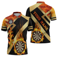 Flaming Dartboard Darts Zipper Polo Shirt Personalized Bold Geometric Patterns - Wonder Print Shop
