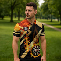 Flaming Dartboard Darts Zipper Polo Shirt Personalized Bold Geometric Patterns - Wonder Print Shop