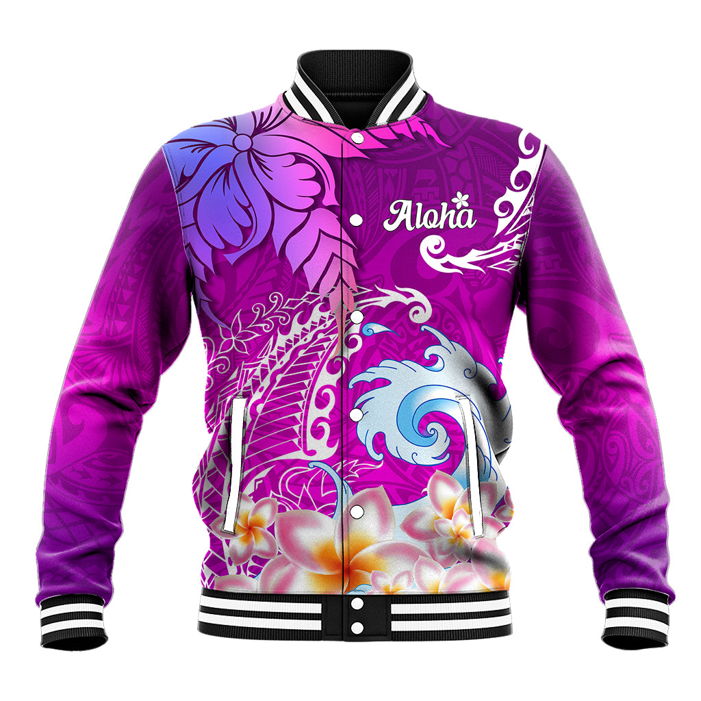 Hawaii Plumeria Flower Baseball Jacket Plumeria FLowers And Polynesian Pattern - Wonder Print Shop