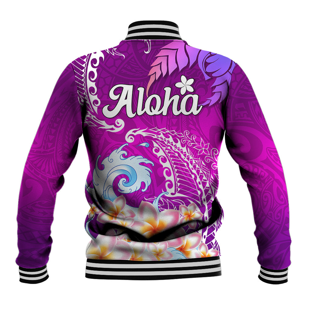 Hawaii Plumeria Flower Baseball Jacket Plumeria FLowers And Polynesian Pattern - Wonder Print Shop