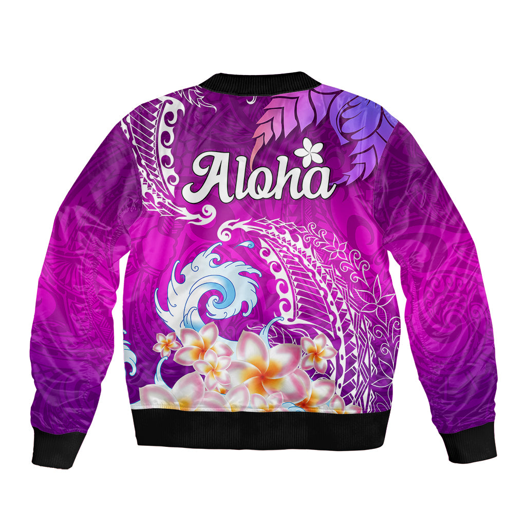 Hawaii Plumeria Flower Bomber Jacket Plumeria FLowers And Polynesian Pattern - Wonder Print Shop