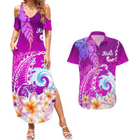 Hawaii Plumeria Flower Couples Matching Summer Maxi Dress and Hawaiian Shirt Plumeria FLowers And Polynesian Pattern - Wonder Print Shop