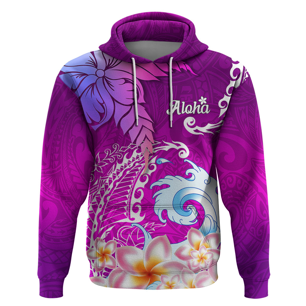 Hawaii Plumeria Flower Hoodie Plumeria FLowers And Polynesian Pattern - Wonder Print Shop