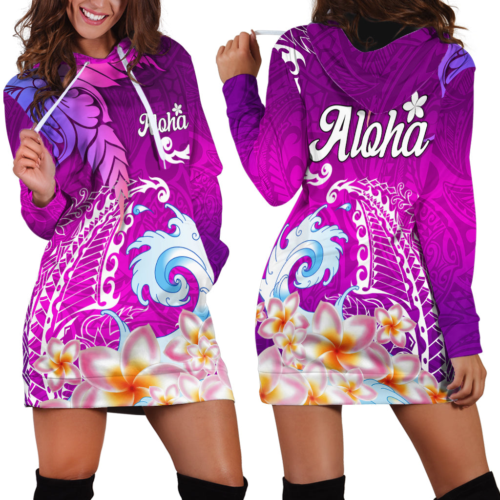 Hawaii Plumeria Flower Hoodie Dress Plumeria FLowers And Polynesian Pattern - Wonder Print Shop