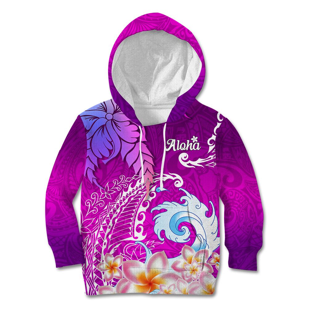 Hawaii Plumeria Flower Kid Hoodie Plumeria FLowers And Polynesian Pattern - Wonder Print Shop