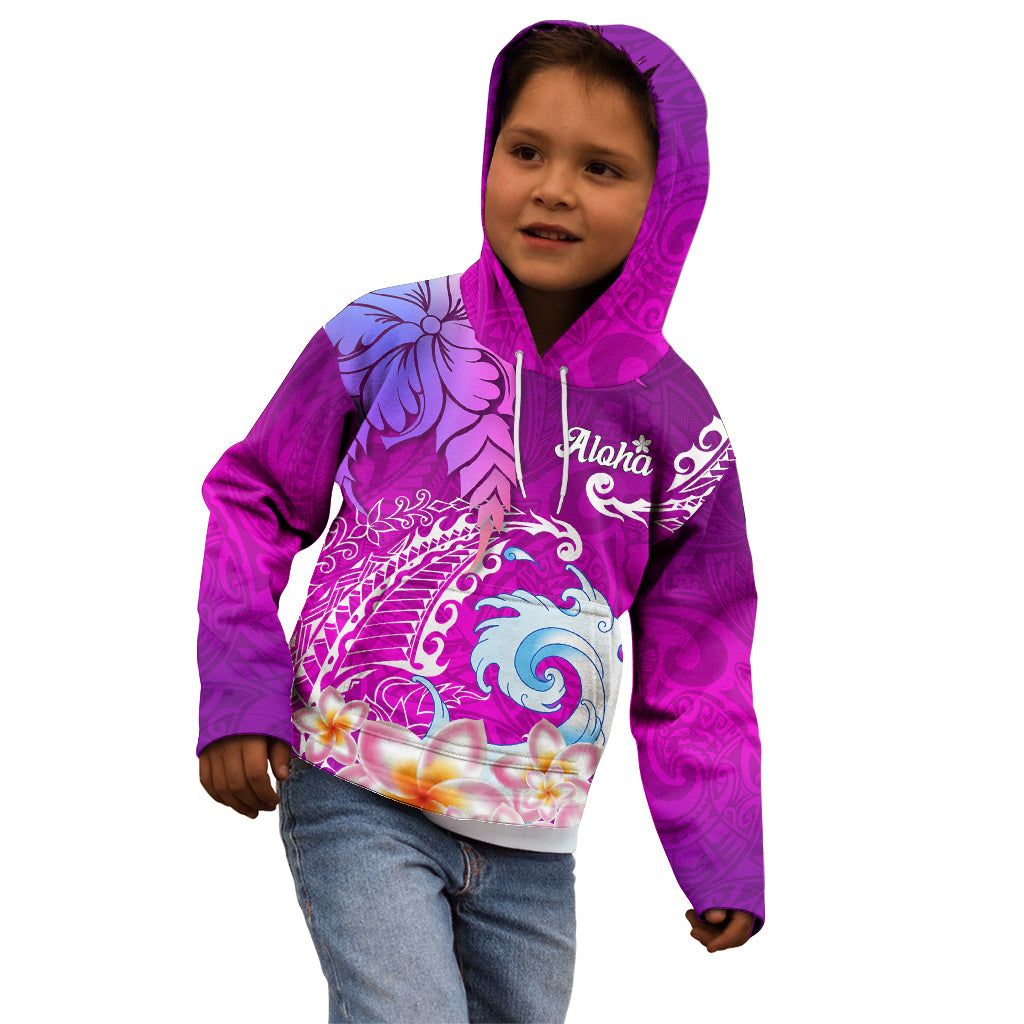 Hawaii Plumeria Flower Kid Hoodie Plumeria FLowers And Polynesian Pattern - Wonder Print Shop