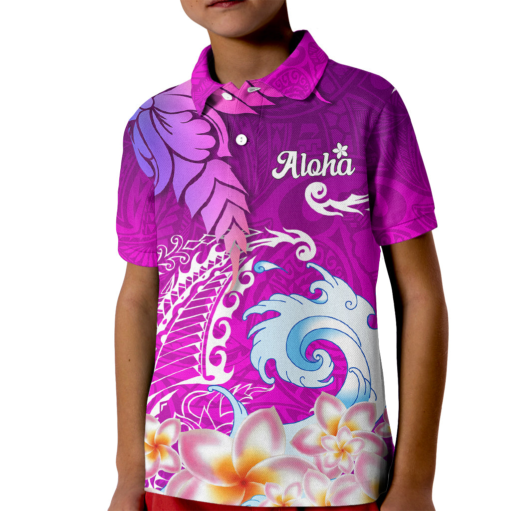 Hawaii Plumeria Flower Kid Polo Shirt Plumeria FLowers And Polynesian Pattern - Wonder Print Shop