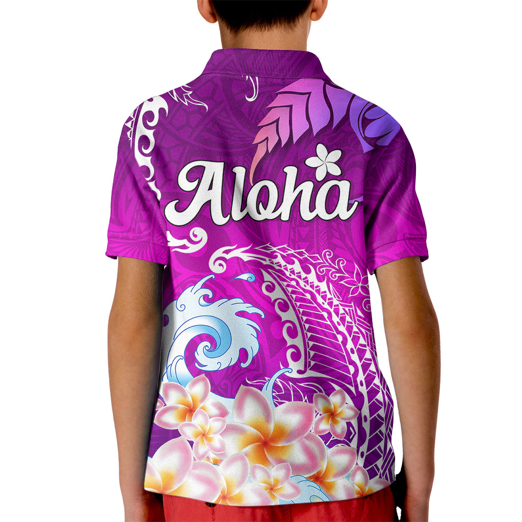 Hawaii Plumeria Flower Kid Polo Shirt Plumeria FLowers And Polynesian Pattern - Wonder Print Shop