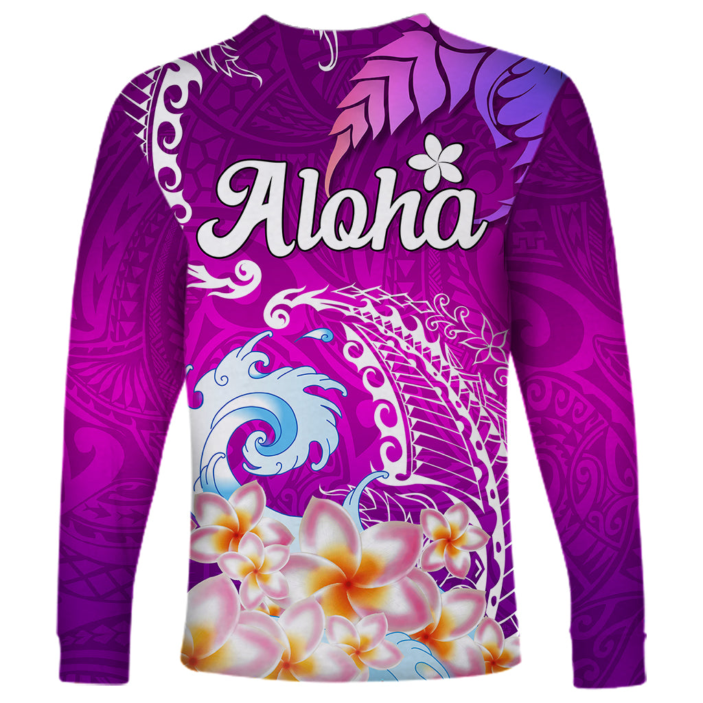 Hawaii Plumeria Flower Long Sleeve Shirt Plumeria FLowers And Polynesian Pattern - Wonder Print Shop