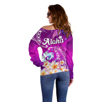 Hawaii Plumeria Flower Off Shoulder Sweater Plumeria FLowers And Polynesian Pattern - Wonder Print Shop
