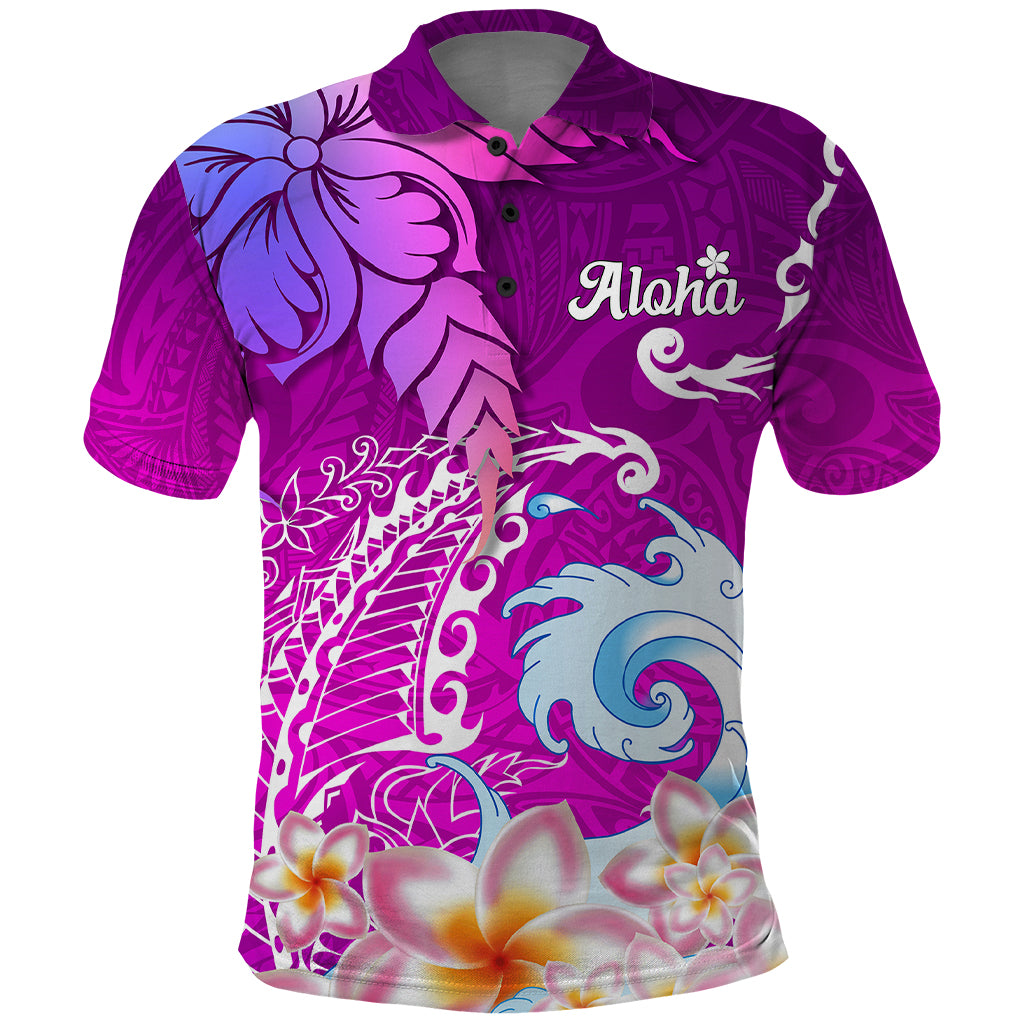 Hawaii Plumeria Flower Polo Shirt Plumeria FLowers And Polynesian Pattern - Wonder Print Shop