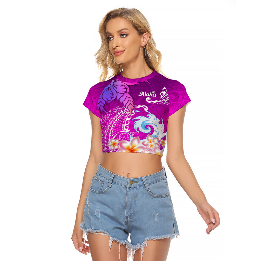 Hawaii Plumeria Flower Raglan Cropped T Shirt Plumeria FLowers And Polynesian Pattern - Wonder Print Shop