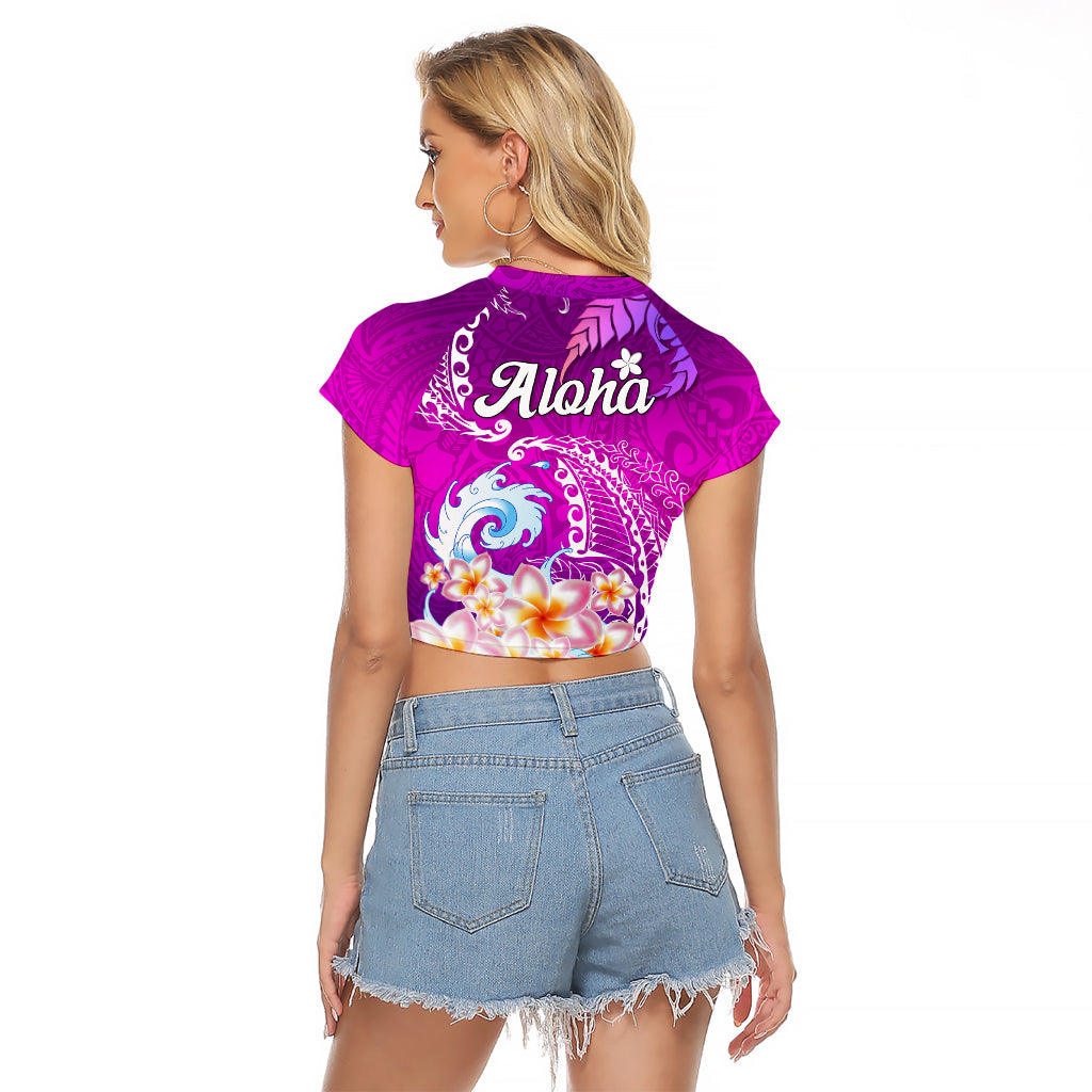 Hawaii Plumeria Flower Raglan Cropped T Shirt Plumeria FLowers And Polynesian Pattern - Wonder Print Shop