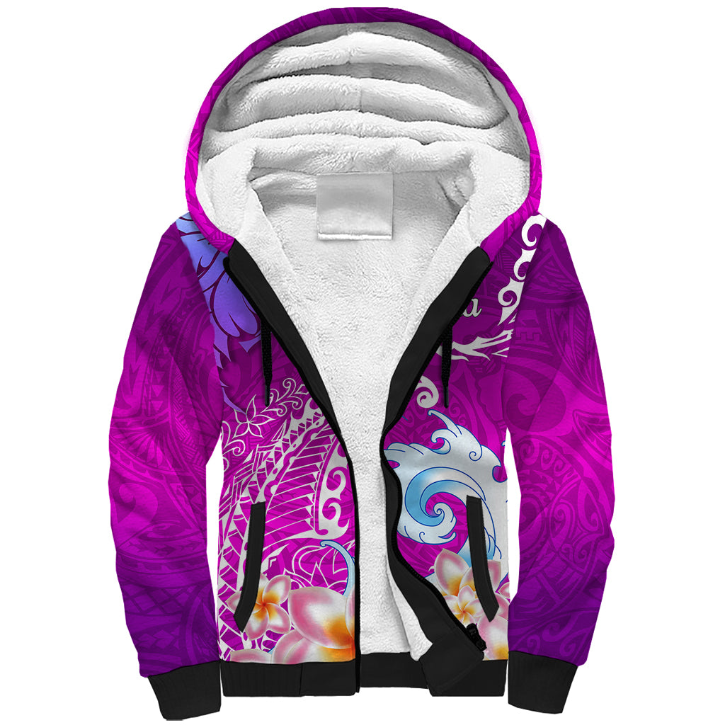 Hawaii Plumeria Flower Sherpa Hoodie Plumeria FLowers And Polynesian Pattern - Wonder Print Shop