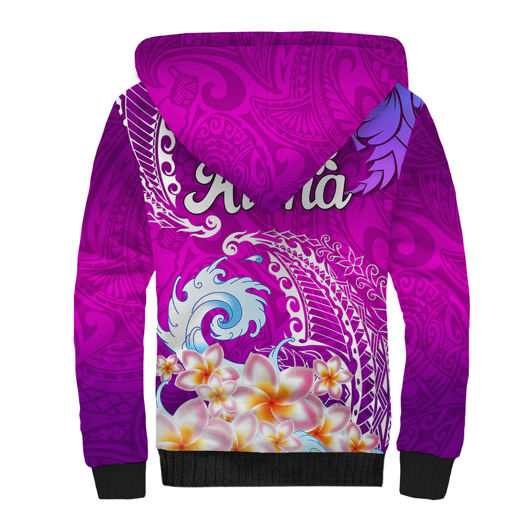 Hawaii Plumeria Flower Sherpa Hoodie Plumeria FLowers And Polynesian Pattern - Wonder Print Shop