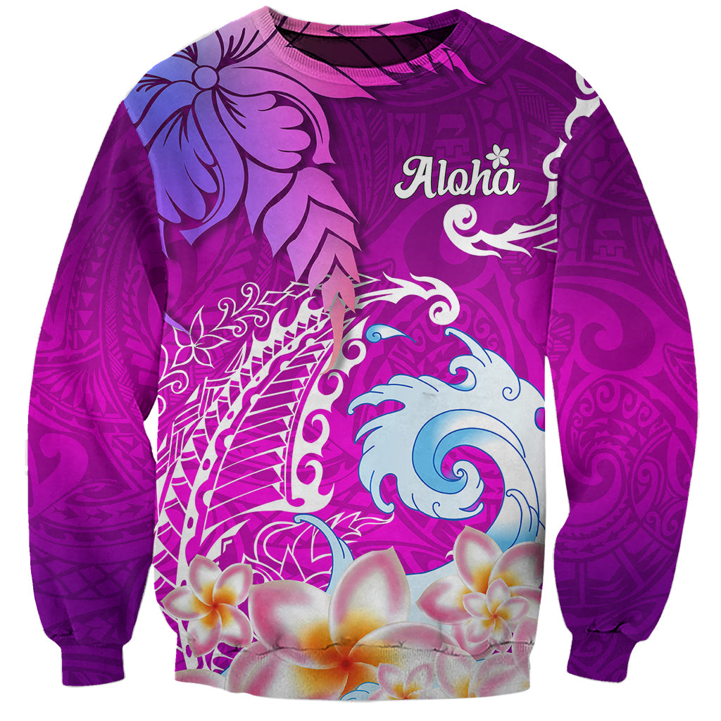 Hawaii Plumeria Flower Sweatshirt Plumeria FLowers And Polynesian Pattern - Wonder Print Shop