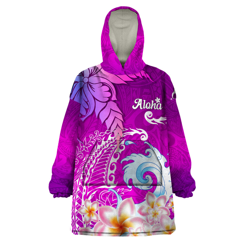 Hawaii Plumeria Flower Wearable Blanket Hoodie Plumeria FLowers And Polynesian Pattern - Wonder Print Shop