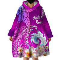 Hawaii Plumeria Flower Wearable Blanket Hoodie Plumeria FLowers And Polynesian Pattern - Wonder Print Shop