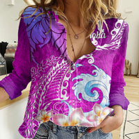 Hawaii Plumeria Flower Women Casual Shirt Plumeria FLowers And Polynesian Pattern - Wonder Print Shop