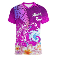 Hawaii Plumeria Flower Women V Neck T Shirt Plumeria FLowers And Polynesian Pattern - Wonder Print Shop