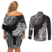 Hawaii Polynesian Couples Matching Off Shoulder Short Dress and Long Sleeve Button Shirts Gorila Tatoo Polynesian Style - Wonder Print Shop
