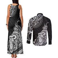 Hawaii Polynesian Couples Matching Tank Maxi Dress and Long Sleeve Button Shirts Gorila Tatoo Polynesian Style - Wonder Print Shop