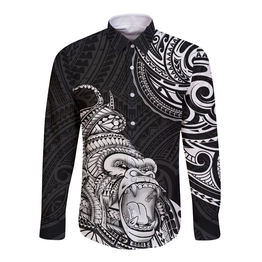 Hawaii Polynesian Long Sleeve Button Shirt Gorila Tatoo Polynesian Style - Wonder Print Shop