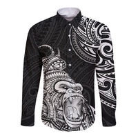 Hawaii Polynesian Long Sleeve Button Shirt Gorila Tatoo Polynesian Style - Wonder Print Shop