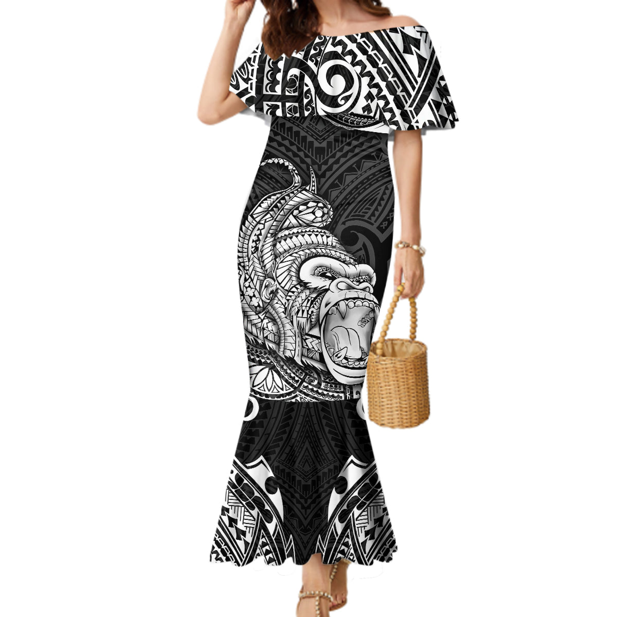 Hawaii Polynesian Mermaid Dress Gorila Tatoo Polynesian Style - Wonder Print Shop