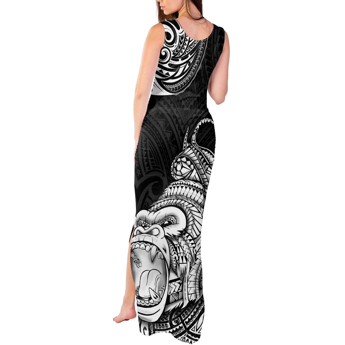 Hawaii Polynesian Tank Maxi Dress Gorila Tatoo Polynesian Style - Wonder Print Shop