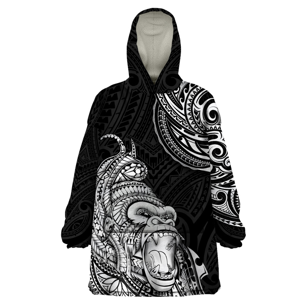 Hawaii Polynesian Wearable Blanket Hoodie Gorila Tatoo Polynesian Style - Wonder Print Shop