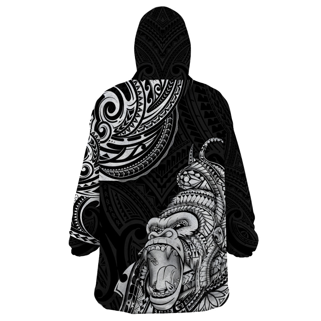 Hawaii Polynesian Wearable Blanket Hoodie Gorila Tatoo Polynesian Style - Wonder Print Shop