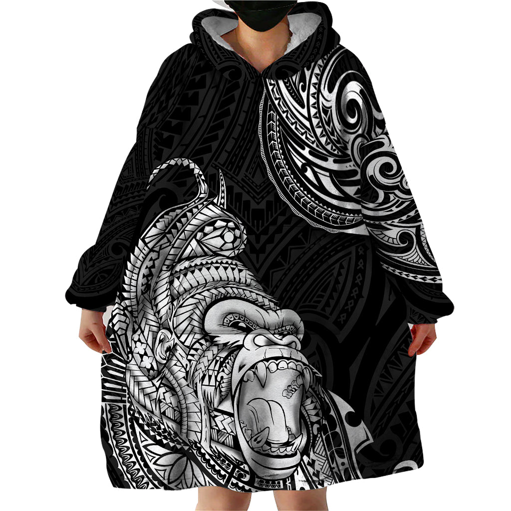 Hawaii Polynesian Wearable Blanket Hoodie Gorila Tatoo Polynesian Style - Wonder Print Shop