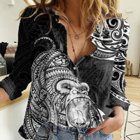 Hawaii Polynesian Women Casual Shirt Gorila Tatoo Polynesian Style - Wonder Print Shop