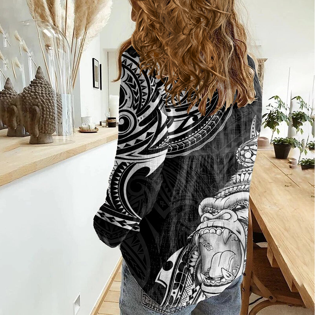 Hawaii Polynesian Women Casual Shirt Gorila Tatoo Polynesian Style - Wonder Print Shop
