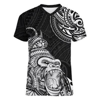 Hawaii Polynesian Women V Neck T Shirt Gorila Tatoo Polynesian Style - Wonder Print Shop