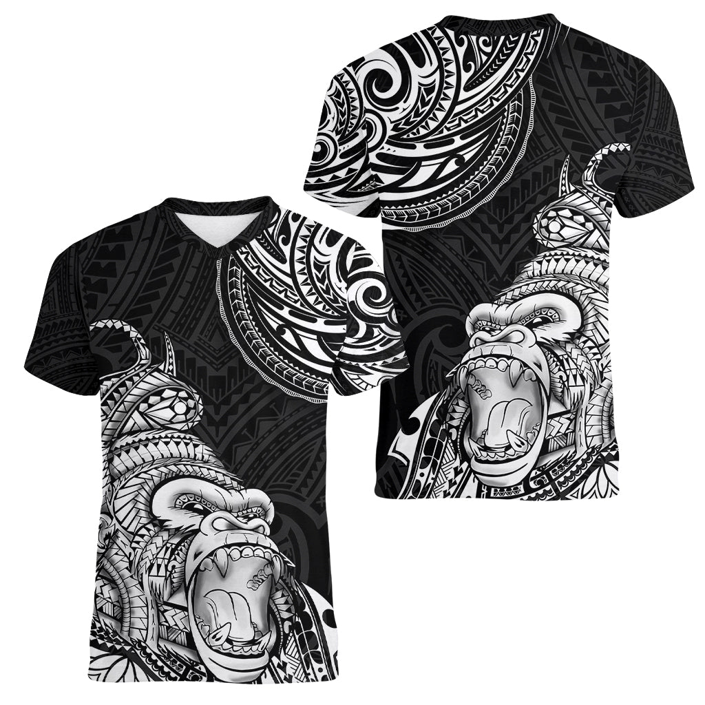 Hawaii Polynesian Women V Neck T Shirt Gorila Tatoo Polynesian Style - Wonder Print Shop