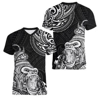 Hawaii Polynesian Women V Neck T Shirt Gorila Tatoo Polynesian Style - Wonder Print Shop