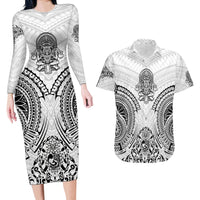 Hawaii Polynesian Couples Matching Long Sleeve Bodycon Dress and Hawaiian Shirt Warrior symbol - Wonder Print Shop