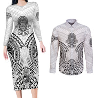 Hawaii Polynesian Couples Matching Long Sleeve Bodycon Dress and Long Sleeve Button Shirts Warrior symbol - Wonder Print Shop