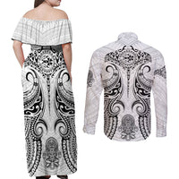 Hawaii Polynesian Couples Matching Off Shoulder Maxi Dress and Long Sleeve Button Shirts Warrior symbol - Wonder Print Shop