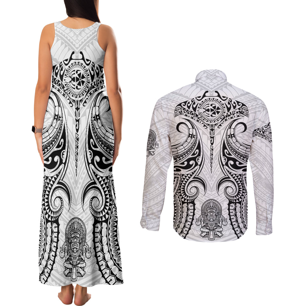 Hawaii Polynesian Couples Matching Tank Maxi Dress and Long Sleeve Button Shirts Warrior symbol - Wonder Print Shop