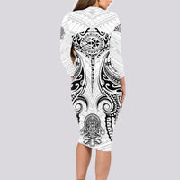 Hawaii Polynesian Long Sleeve Bodycon Dress Warrior symbol - Wonder Print Shop