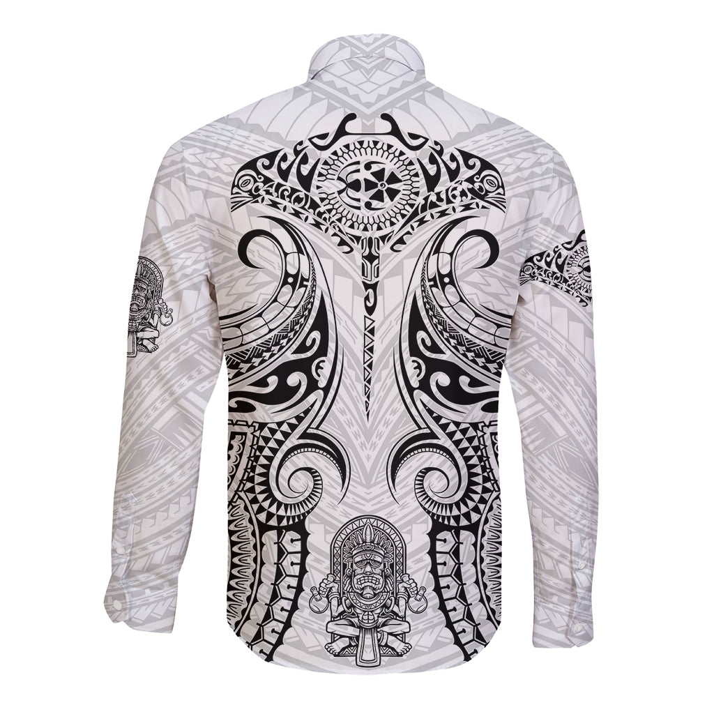 Hawaii Polynesian Long Sleeve Button Shirt Warrior symbol - Wonder Print Shop