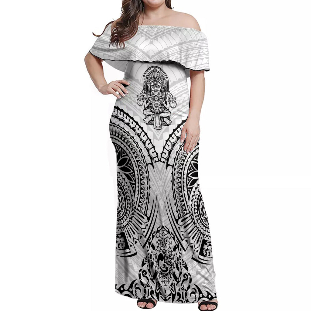 Hawaii Polynesian Off Shoulder Maxi Dress Warrior symbol - Wonder Print Shop