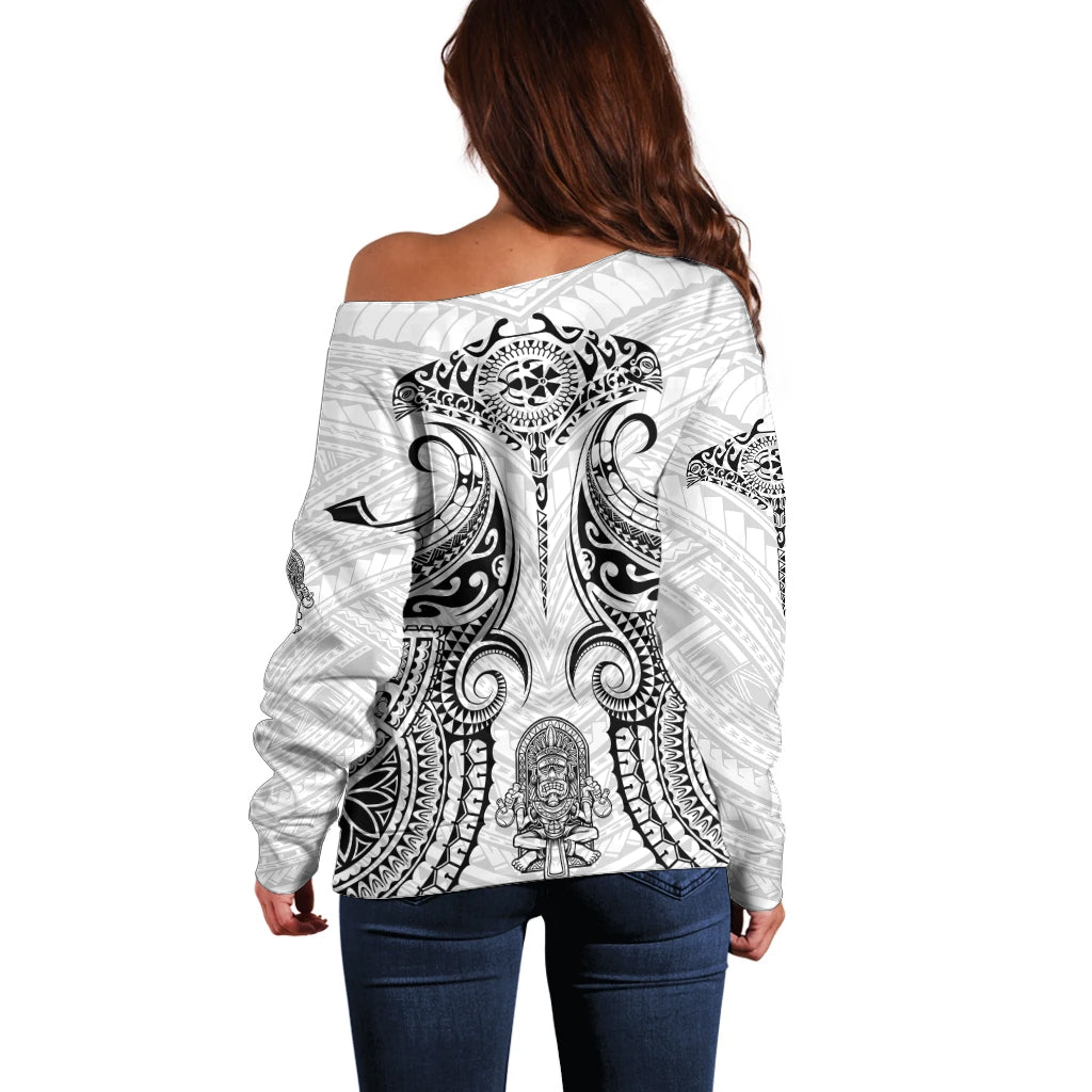 Hawaii Polynesian Off Shoulder Sweater Warrior symbol - Wonder Print Shop