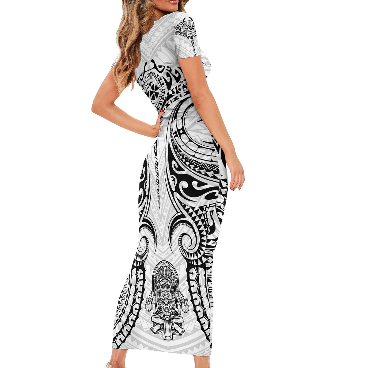 Hawaii Polynesian Short Sleeve Bodycon Dress Warrior symbol - Wonder Print Shop